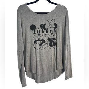 Disney Women’s Mickey & Minnie Dolman Long Sleeve Gray T-Shirt Size Medium